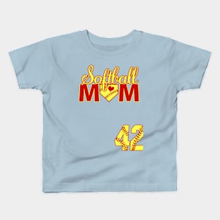 Softball Mom #42 Softball Jersey Favorite Player Biggest Fan Heart Softball Jersey Kids T-Shirt